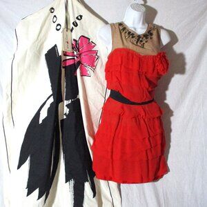 NWT New LANVIN PARIS Ruched Dress 36 /6 Jewel Encrusted CORAL PINK BEIGE Black